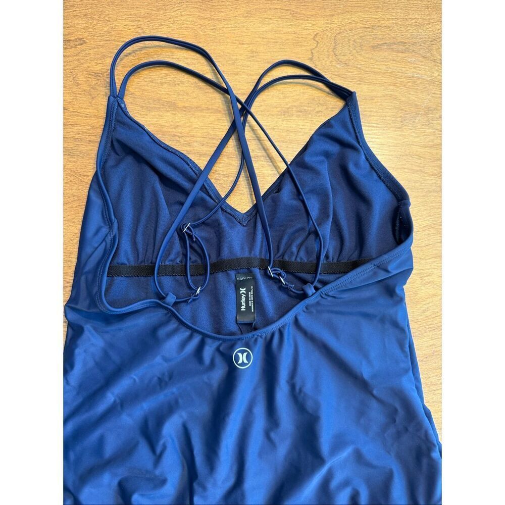 Hurley Women's V-Neck Strappy Crisscross Back One Piece Swimsuit Navy Size XL - Picture 3 of 8